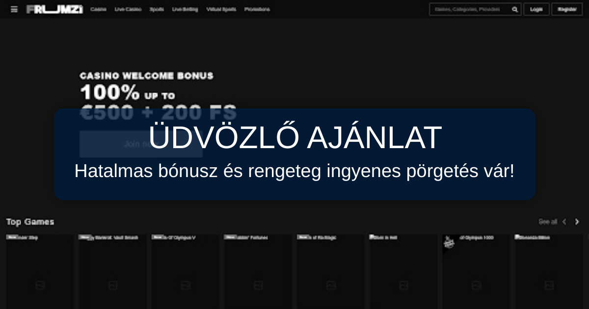 Frumzi Casino: üdvözlő bónusz és ingyenes pörgetések